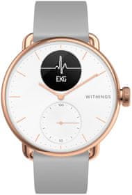 Chytré hodinky Withings Scanwatch 38mm, dlouhá výdrž baterie, GPS, schody, výškoměr, plavání, potápění, pro zdraví, detekuje fibrilaci síní, srdeční rytmus, spánková apnoe