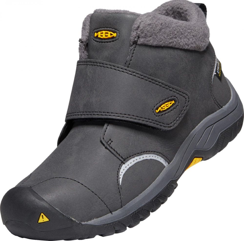 KEEN dětská zimní kožená kotníčková obuv Kootenay III Mid WP Black/Keen yellow 30 šedá
