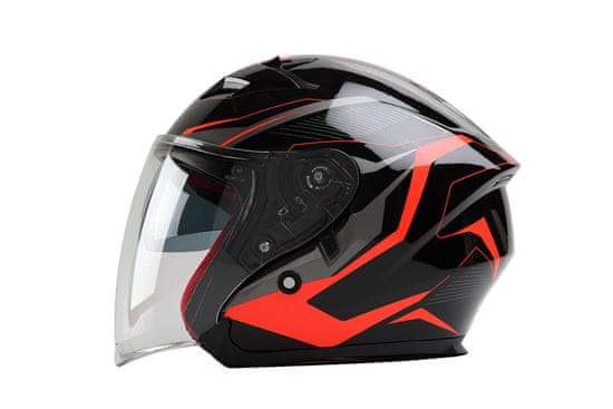 MAXX OF878 Skútrová helma otevřená s plexi a sluneční clonou - černooranžová