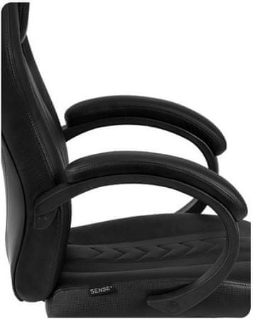 SENSE7 Prism ergonomikus gamer szék, fekete pozicionálható hab párnázás a gerinc görbülése ellen acélszerkezet környezetbarát HDE műbőr