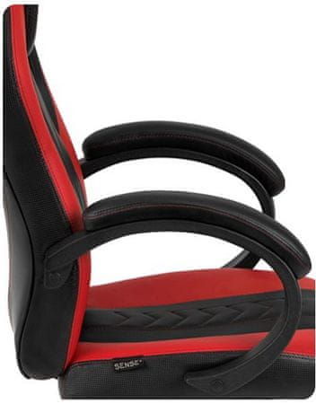 Herní židle ergonomická SENSE7 Prism, černo-červená polohovatelná pěnové polstrování proti pokřivení vaší páteře ocelová konstrukce ekologická umělá kůže HDE