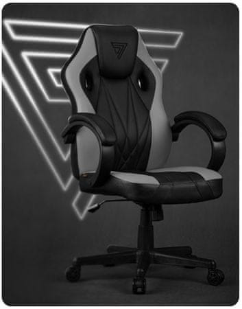 Herní židle ergonomická SENSE7 Prism, černo-šedá polohovatelná pěnové polstrování proti pokřivení vaší páteře ocelová konstrukce ekologická umělá kůže HDE