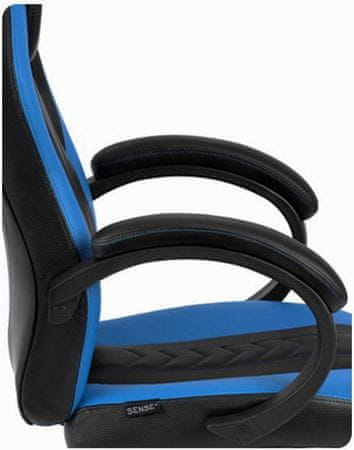 Herní židle ergonomická SENSE7 Prism, černo-modrá polohovatelná pěnové polstrování proti pokřivení vaší páteře ocelová konstrukce ekologická umělá kůže HDE