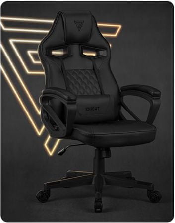 Herní židle ergonomická SENSE7 Knight, černá polohovatelná pěnové polstrování proti pokřivení vaší páteře ocelová konstrukce ekologická umělá kůže HDE