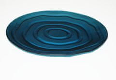 LAGO skleněný dekorativní talíř d400 mm z masivního matného modrého skla