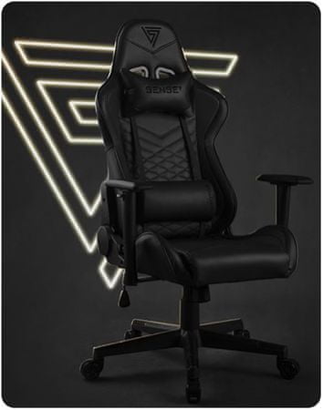 Herní židle ergonomická SENSE7 Spellcaster, černá polohovatelná 90 až 160 stupňů pěnové polstrování proti pokřivení vaší páteře ocelová konstrukce ekologická umělá kůže HDE