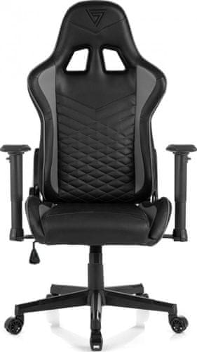 Herní židle ergonomická SENSE7 Spellcaster, černo-šedá polohovatelná 90 až 160 stupňů pěnové polstrování proti pokřivení vaší páteře ocelová konstrukce ekologická umělá kůže HDE