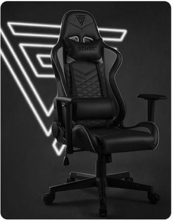 SENSE7 Spellcaster ergonómikus gamer szék, fekete-szürke 90-160 fokban dönthető hab párnázás a gerinc görbület ellen acélszerkezetű környezetbarát HDE műbőrrel