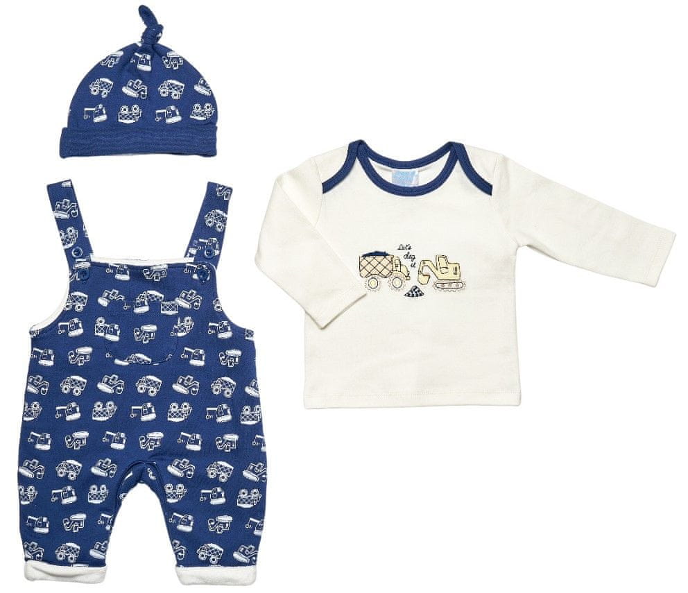 Just Too Cute chlapecký kojenecký set tričko, laclové kalhoty a čepice W0606 62 tmavě modrá