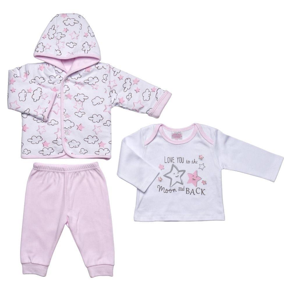Just Too Cute dívčí kojenecký set tričko, tepláčky a kabátek - hvězdičky W0610 62 růžová
