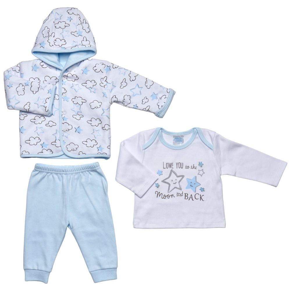 Just Too Cute chlapecký kojenecký set tričko, tepláčky a kabátek - hvězdičky W0610_1 74 modrá