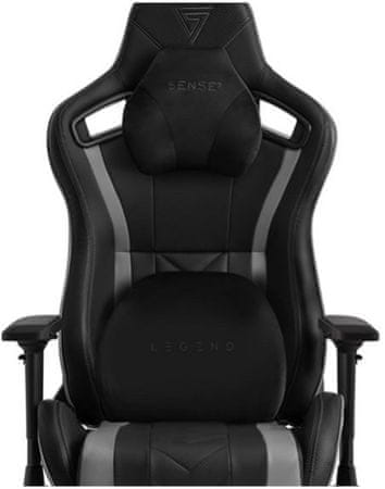 Herná stolička ergonomická SENSE7 Legend, čierno-sivá polohovateľná 90 až 140 stupňov penové polstrovanie proti pokriveniu vašej chrbtice oceľová konštrukcia ekologická umelá koža HDE špeciálna pena EasyFoam 