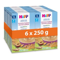 HiPP Mléčná kaše PRAEBIOTIK vícezrnná se švestkami 6 x 250 g, od 6. měsíce