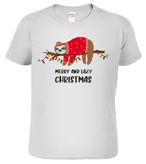 Hobbytriko Dětské vánoční tričko - Merry and Lazy Christmas Barva: Světle šedý melír (03), Velikost: 6 let / 122 cm
