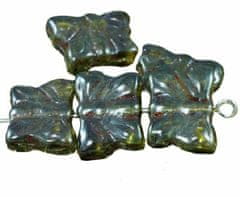 Kraftika Korálky z českého skla ve tvaru motýlů, zelené s odlesky