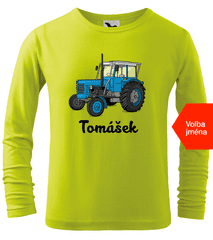 Hobbytriko Dětské tričko s traktorem a jménem - Starý traktor (dlouhý rukáv) Barva: Limetková (62), Velikost: 4 roky / 110 cm, Délka rukávu: Dlouhý rukáv
