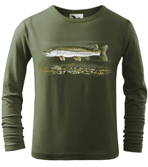 Hobbytriko Dětské rybářské tričko - Štika obecná (dlouhý rukáv) Barva: Khaki (09), Velikost: 4 roky / 110 cm, Délka rukávu: Dlouhý rukáv