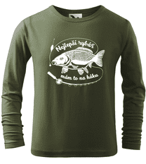 Hobbytriko Dětské rybářské tričko - Tričko s kaprem (dlouhý rukáv) Barva: Khaki (09), Velikost: 10 let / 146 cm, Délka rukávu: Dlouhý rukáv