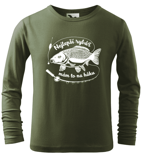Hobbytriko Dětské rybářské tričko - Tričko s kaprem (dlouhý rukáv) Barva: Khaki (09), Velikost: 4 roky / 110 cm, Délka rukávu: Dlouhý rukáv