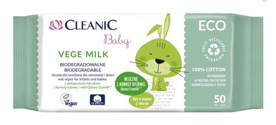 Cleanic Dětské vlhčené ubrousky ECO Vege Milk