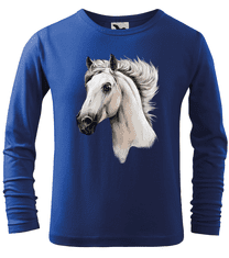 Hobbytriko Dětské tričko s koněm - Bělouš (dlouhý rukáv) Barva: Černá (01), Velikost: 8 let / 134 cm, Délka rukávu: Dlouhý rukáv