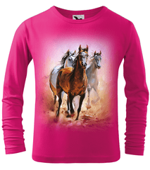 Hobbytriko Dětské tričko s koněm - Malované koně (dlouhý rukáv) Barva: Malinová (63), Velikost: 4 roky / 110 cm, Délka rukávu: Dlouhý rukáv