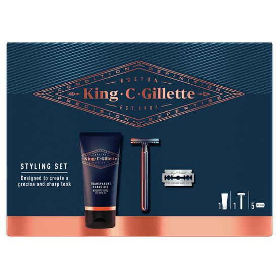 Gillette King C. Gillette Na Úpravu Vousů Žiletkový Holicí Strojek Dárková Sada 