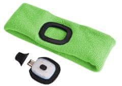 SIXTOL Čelenka s čelovkou 180lm, nabíjecí, USB, uni velikost, bavlna/PE, fluorescentní zelená