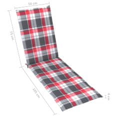 Greatstore Poduška na polohovací židli červená károvaná (75+105)x50x4 cm