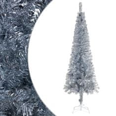 Greatstore Úzký vánoční stromek s LED diodami a sadou koulí stříbrný 120cm