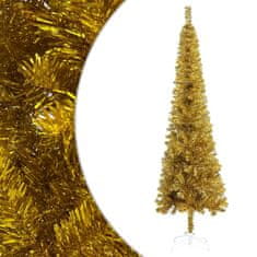 Greatstore Úzký vánoční stromek s LED diodami a sadou koulí zlatý 180 cm