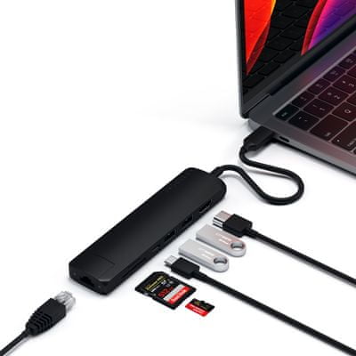 Satechi Aluminium Type-C PRO Hub USB-C, USB-A, HDMI, SD, PowerDelivery Pass Through, 4K, hliník