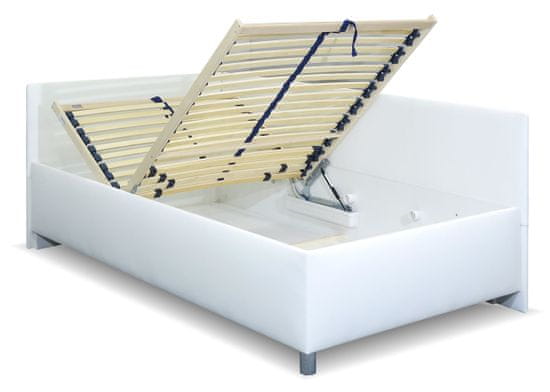 Bezvapostele Čalouněná postel Ryana levá, bílá, 90x200 + rošt a matrace ZDARMA