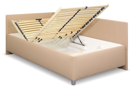 Bezvapostele Čalouněná postel Ryana levá, hnědá, 90x200 + rošt a matrace ZDARMA