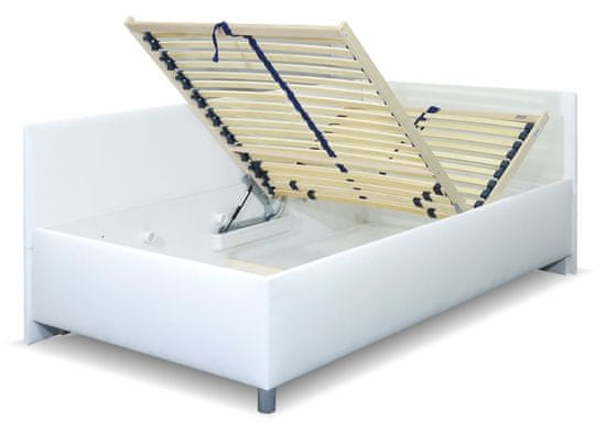 Bezvapostele Čalouněná postel Ryana pravá, bílá, 120x200 + rošt a matrace ZDARMA