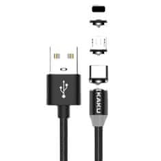 Kaku Magnetic 3in1 kabel USB - Lightning / USB-C / Micro USB 3A 1m, černý