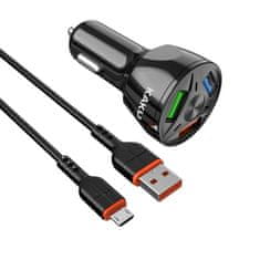 Kaku Car Charger autonabíječka 3xUSB QC 4.8A 20W + Micro USB kabel, černá