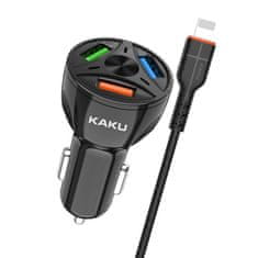 Kaku Car Charger autonabíječka 3xUSB QC 4.8A 20W + Lightning kabel, černá