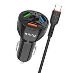 Kaku Car Charger autonabíječka 3xUSB QC 4.8A 20W + USB-C kabel, černá