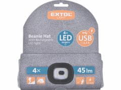 Extol Light čepice s čelovkou 45lm, nabíjecí, USB, šedá