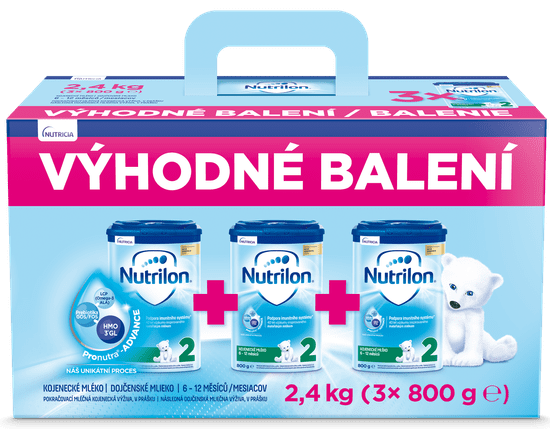 Nutrilon 2 pokračovací kojenecké mléko 3x 800g, 6+ - výhodné balení