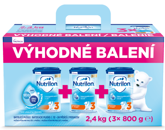 Nutrilon 3 batolecí mléko 3x 800 g, 12+ – výhodné balení