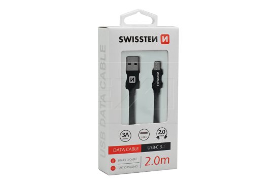 SWISSTEN Datový kabel USB / USB-C 3.1 v odolném zpracování 2 M černý