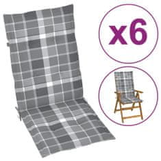 Vidaxl Podušky na zahradní židle 6 ks šedé kárované 120 x 50 x 4 cm
