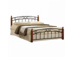 KONDELA Manželská postel, dřevo třešeň/černý kov, 160x200, DOLORES