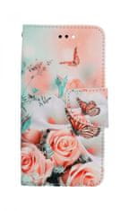 TopQ Pouzdro iPhone SE 2022 knížkové Růže s motýlem 74966