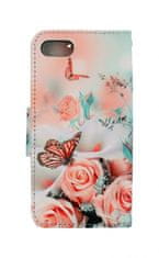 TopQ Pouzdro iPhone SE 2022 knížkové Růže s motýlem 74966