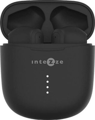  špičková Bluetooth 5.2 sluchátka pecky intezze evo výborný zvuk ipx5 ochrana vůči vodě a potu výdrž 7,5 h na nabití nabíjecí box 32,5 h mems mikrofony grafénové měniče handsfree funkce dotykové ovládání