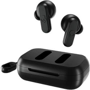 přenosná moderní sluchátka skullcandy  dime wireless earbuds bluetooth technologie bezdrátová výdrž 3,5 h na nabití nabíjecí box pro dvě plná nabití handsfree mikrofon solo mode