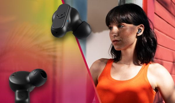  prenosné moderné slúchadlá Skullcandy dime wireless earbuds bluetooth technológia bezdrôtová výdrž 3,5 h na nabitie nabíjací box pre dve plná nabitie handsfree mikrofón solo mode 